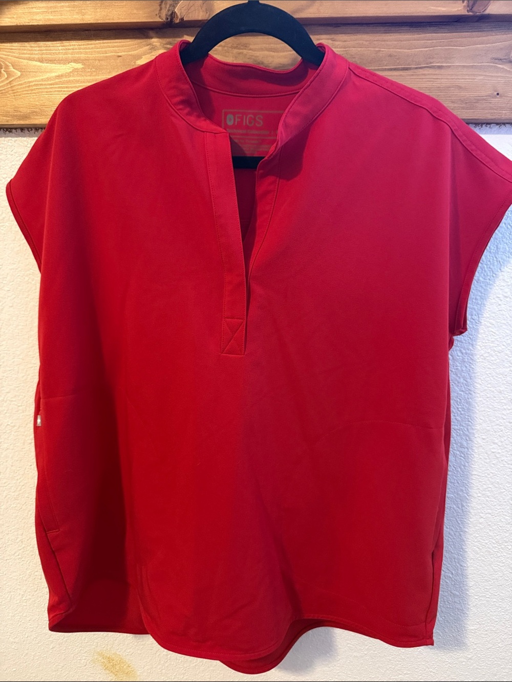 Figs Red Short-Sleeve V-Notch Medical Top